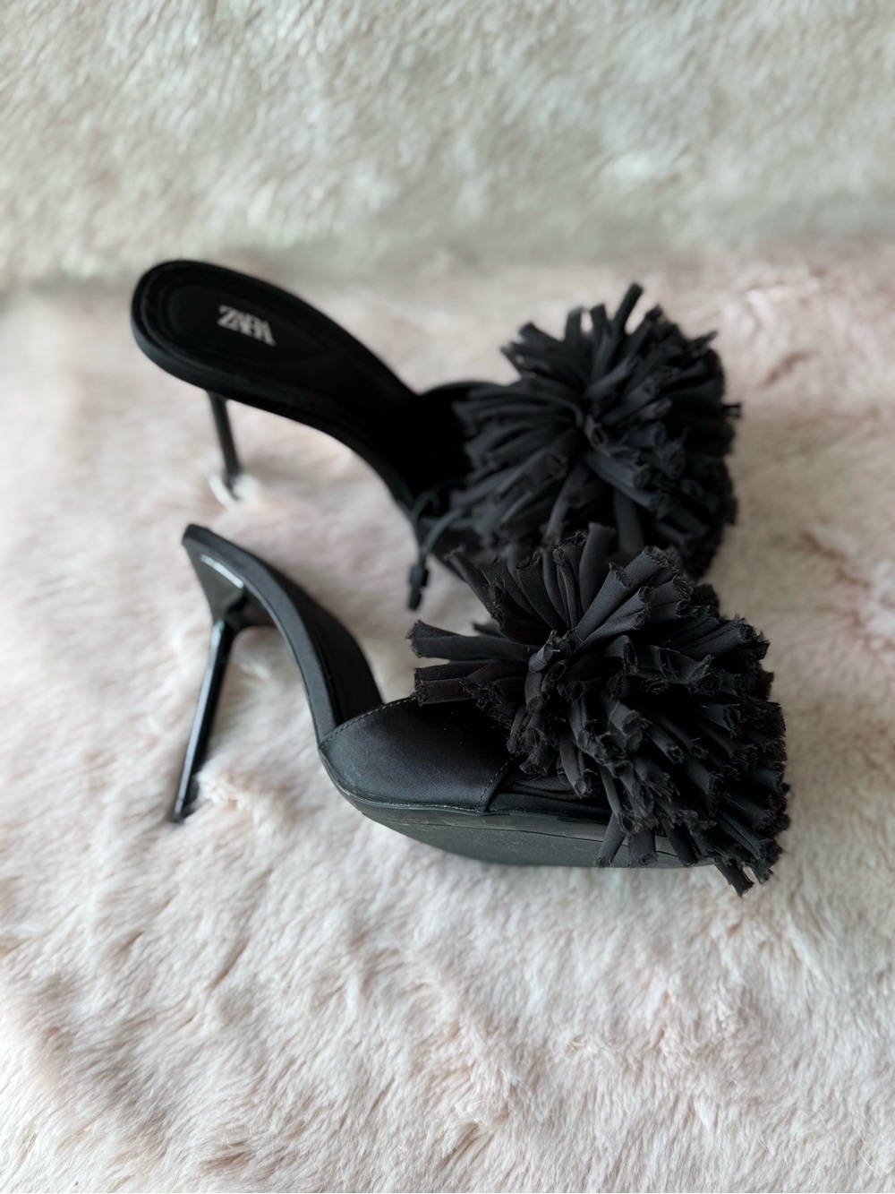 Zara Black Pom-Pom Stiletto Mules - Picture 3 of 6